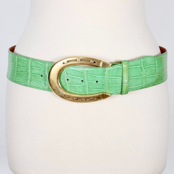 Ralph Lauren Collection Belt sz M alligator green gold horseshoe buckle main image 5